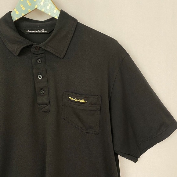 Travis Mathew Polo Shirt Mens Large Winged Solid Black Logo Pocket Short Sleeve - Picture 2 of 14
